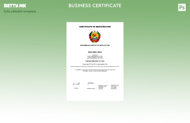 Модерен стил Мозамбик сертификат за регистрација на компанија Шаблон за Word и P